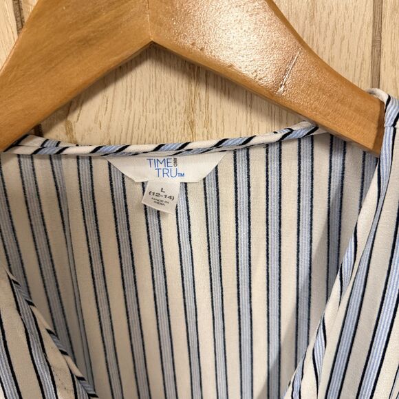 Time and True Blue & White Stripe Wrap Dress L - Picture 2 of 6